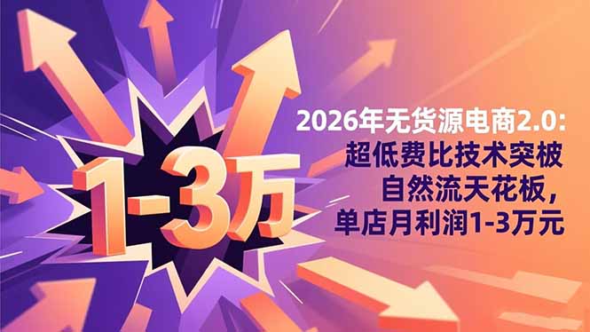 2026年无货源电商2.0【更新】:超低费比技术突破自然流天花板,单店月利润1-3万元-北风网赚