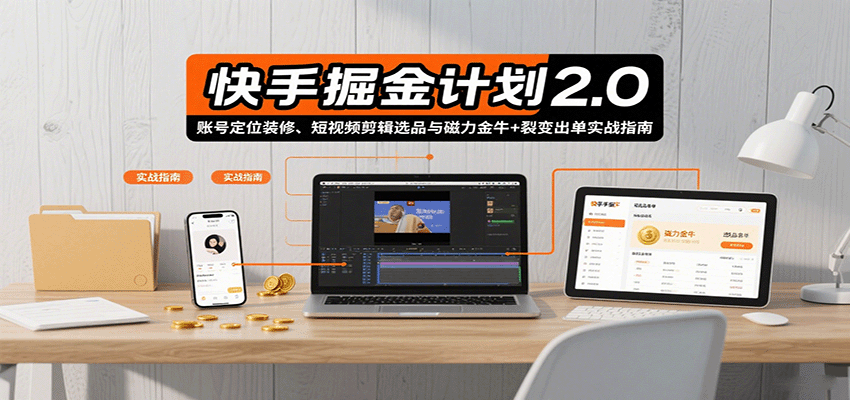 快手掘金计划2.0,账号定位装修、短视频剪辑选品与磁力金牛+裂变出单实战指南-北风网赚