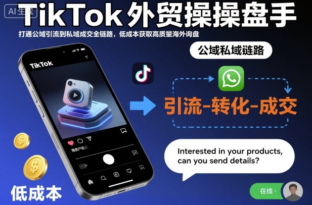 TikTok外贸操盘手，打通公域引流到私域成交全链路，低成本获取高质量海外询盘-北风网赚