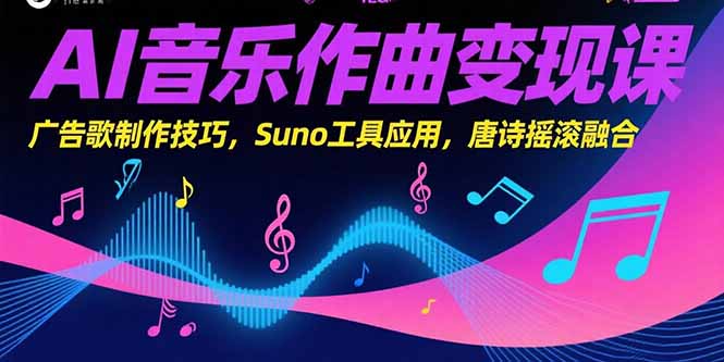 AI音乐作曲变现课,广告歌制作技巧,Suno工具应用,唐诗摇滚融合-北风网赚