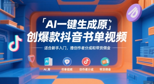 AI一键生成原创爆款抖音书单视频,适合新手入门,撸创作者分成和带货佣金【揭秘】-北风网赚