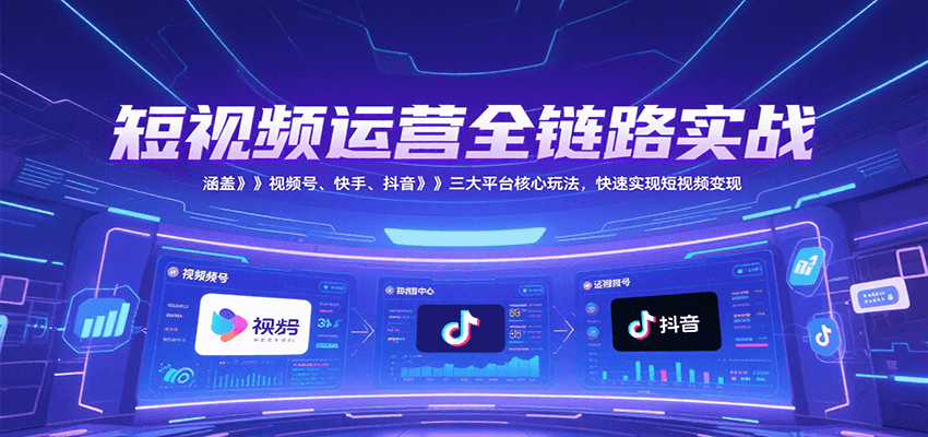短视频运营全链路实战，涵盖视频号、快手、抖音三大平台核心玩法，快速实现变现！-北风网赚