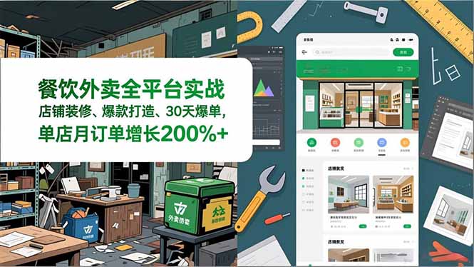 餐饮外卖全平台实战，店铺装修、爆款打造、30天爆单，手把手教学，单店月订单增长200%+-北风网赚