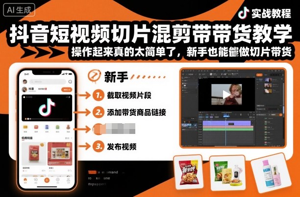 抖音短视频切片混剪带货教学,操作起来真的太简单了,新手也能做切片带货-北风网赚