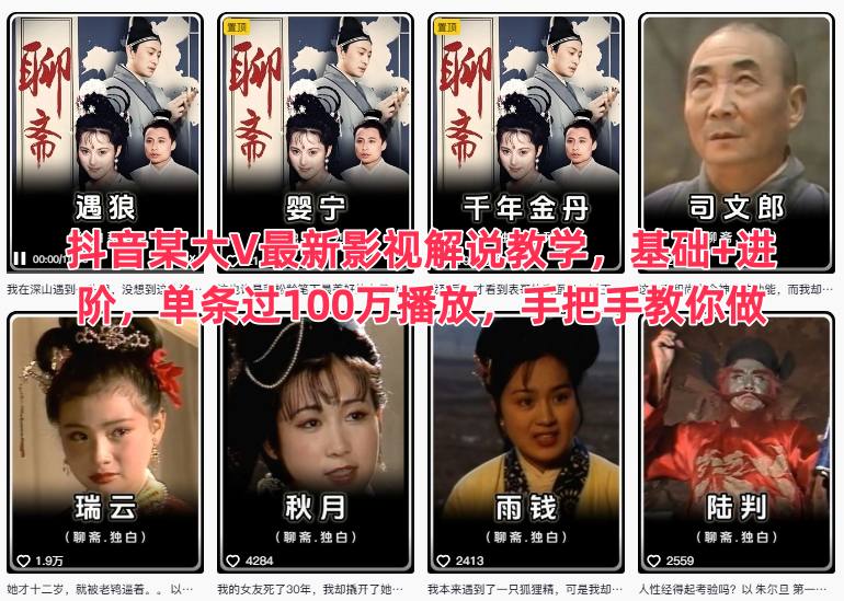 抖音某大V最新影视解说教学,基础+进阶,单条过100万播放,手把手教你做-北风网赚