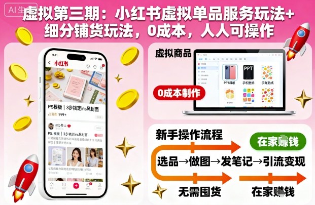 虚拟第三期：小红书虚拟单品服务玩法+细分铺货玩法，0成本，人人可操作(更新)-北风网赚