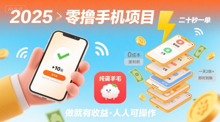 2025年零撸手机项目,二十秒一单,纯薅羊毛 一天2张+做就有-北风网赚