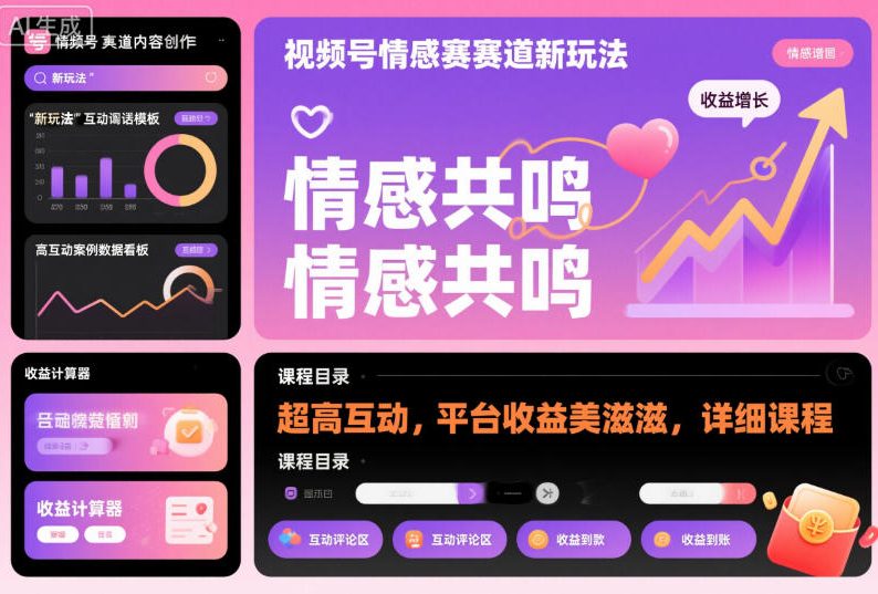 视频号情感赛道新玩法，超高互动，平台收益美滋滋，详细课程-北风网赚