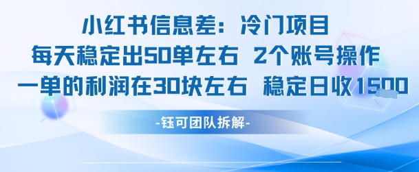 小红书信息差冷门项目一单利润30块每天稳定1.5k左右2个账号操作-北风网赚