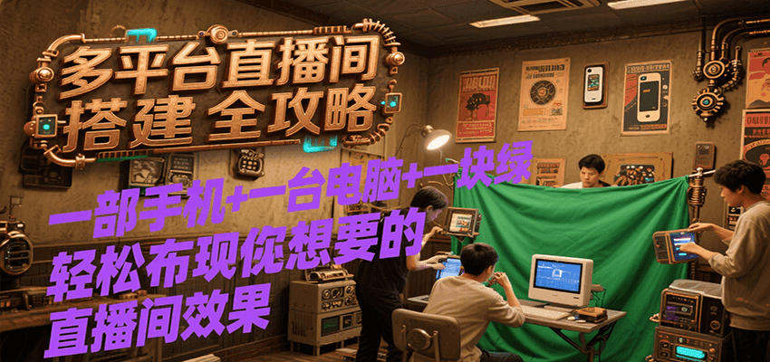 多平台直播间搭建全攻略，一部手机+一台电脑+一块绿布轻松实现你想要的直播间效果-北风网赚