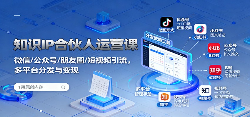 知识IP合伙人运营课:微信/公众号/朋友圈/短视频引流,多平台分发与变现-北风网赚