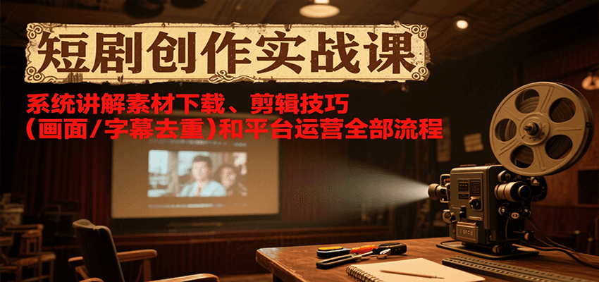 短剧创作实战课,系统讲解素材下载、剪辑技巧(画面/字幕去重)和平台运营全部流程-北风网赚