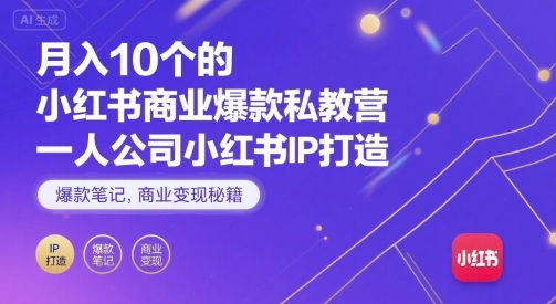月入10个的小红书商业爆款私教营，一人公司小红书IP打造，爆款笔记，商业变现秘籍-北风网赚