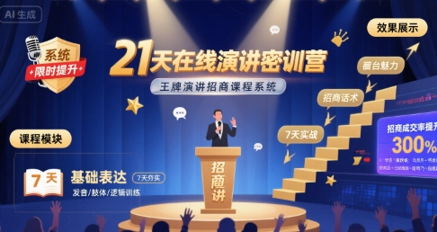 21天在线演讲密训营，王牌演讲招商课程系统-北风网赚