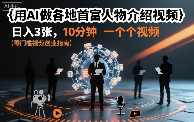 用AI做各地首富人物介绍视频,日入3张,10分钟一个视频-北风网赚