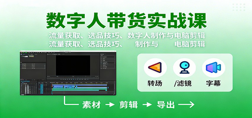 数字人变现实战课:流量获取、选品技巧、数字人制作与电脑剪辑-北风网赚