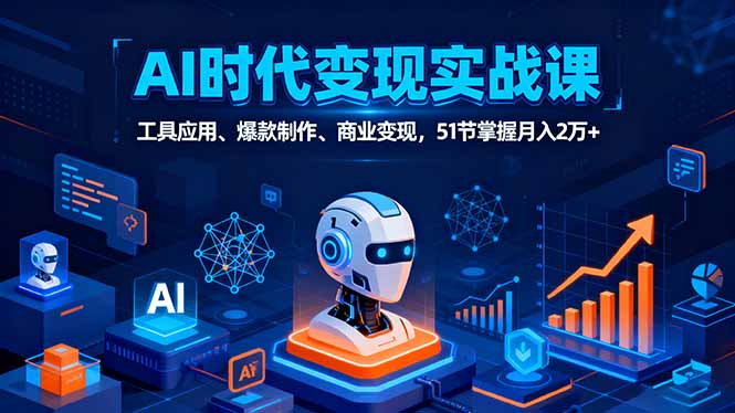 AI时代全场景实战课,工具应用、爆款制作、商业变现,51节掌握月入2万+-北风网赚