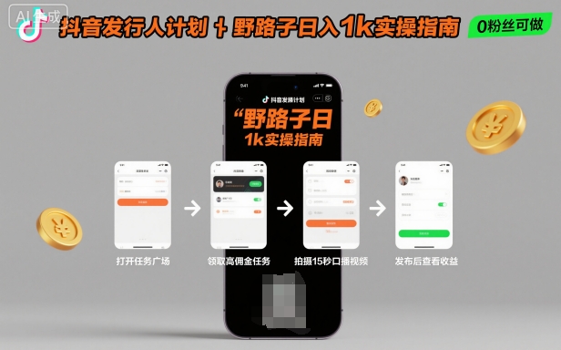 抖音发行人计划全新野路子玩法,随时随地,只要有手机,就能操作,日入1k+【揭秘】-北风网赚
