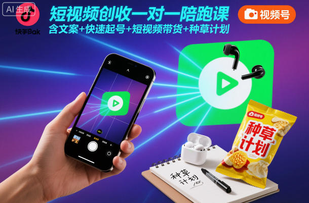 短视频创收一对一陪跑课,含文案+快速起号+短视频带货+种草计划-北风网赚