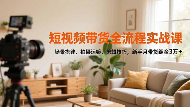 短视频带货全流程实战课,场景搭建、拍摄运镜、剪辑技巧,新手月带货佣金3万+-北风网赚