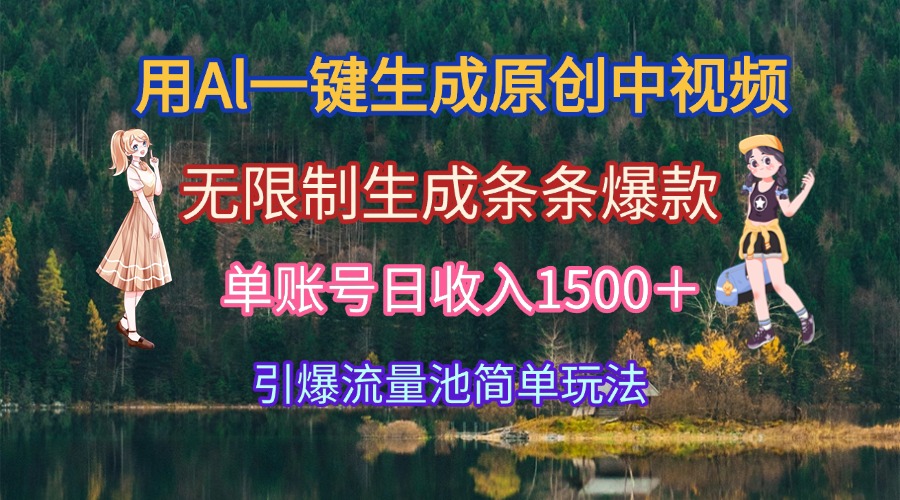 用Al一键生成原创中视频，无限制生成条条爆款，单账号日收入1500＋引爆…-北风网赚