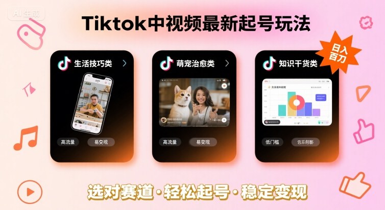 Tiktok中视频最新起号玩法，想要日入百刀，做好这几个赛道就可以了-北风网赚