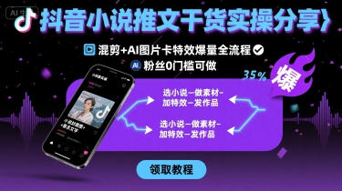 抖音小说推文干货实操分享,混剪+AI图片卡特效爆量全流程,0粉丝0门槛可做-北风网赚
