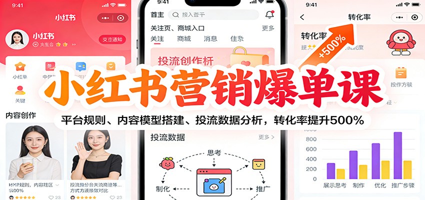 小红书营销爆单课：平台规则、内容模型搭建、投流数据分析，转化率提升500%-北风网赚