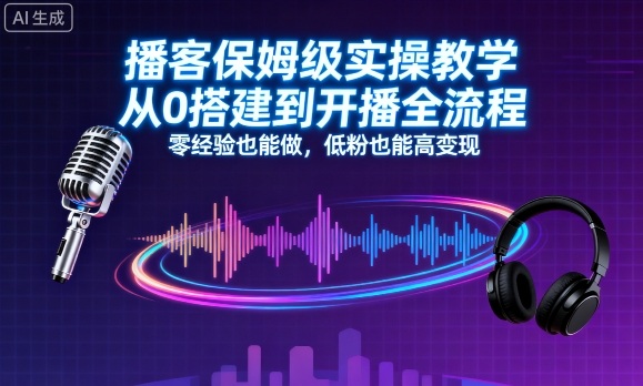播客保姆级实操教学，从0搭建到开播全流程，零经验也能做，低粉也能高变现-北风网赚