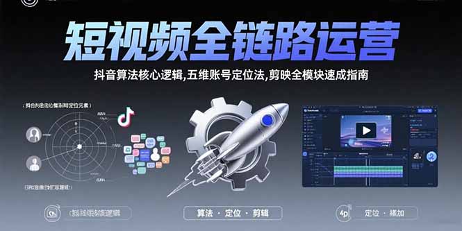 短视频全链路运营:抖音算法核心逻辑,五维账号定位法,剪映全模块速成指南-北风网赚