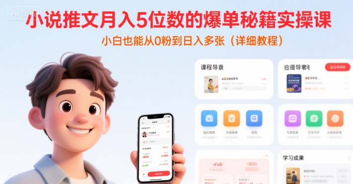 小说推文月入5位数的爆单秘籍实操课，，小白也能从0粉到日入多张(详细教程)-北风网赚