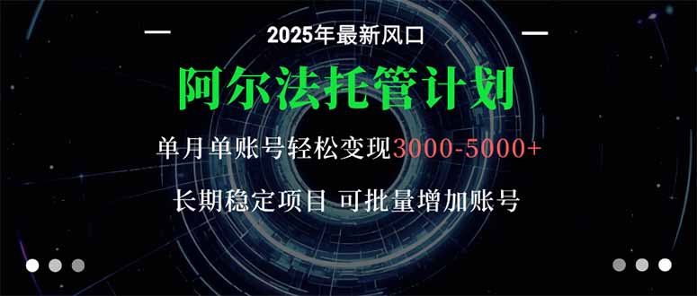 阿尔法托管计划 单账号月入3000-5000，长期稳定项目，新手小白轻松上手。-北风网赚