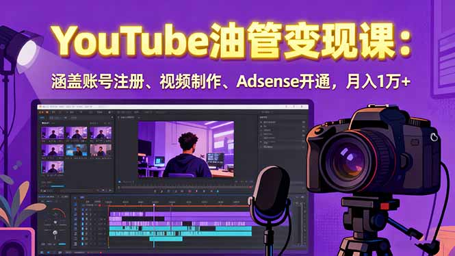 2025YouTube油管变现课:涵盖账号注册、视频制作、Adsense开通,月入1万+-北风网赚