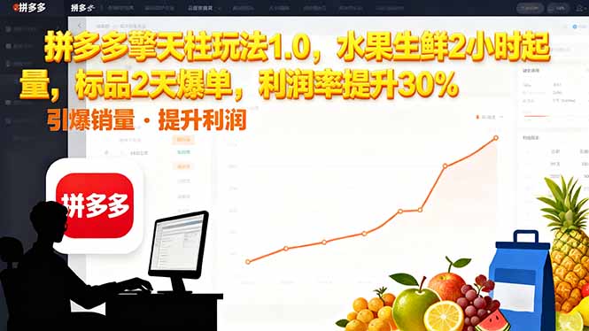 拼多多 擎天柱玩法1.0，水果生鲜2小时起量，标品2天爆单，利润率提升30%-北风网赚