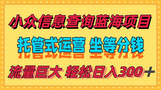 稳定日入300＋，小众信息查询蓝海项目，全程懒人式托管，解放你的时间-北风网赚