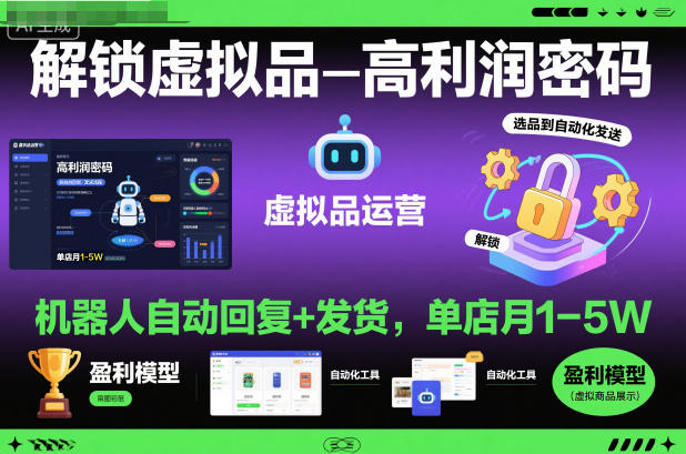 解锁虚拟品高利润密码:机器人自动回复+发货,单店月1-5W【揭秘】-北风网赚