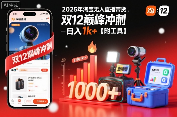 2025年淘宝无人直播带货，冲刺双12，日入1k+【附工具】【揭秘】-北风网赚