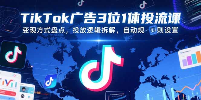 TikTok广告3位1体投流课,变现方式盘点,投放逻辑拆解,自动规则设置-北风网赚