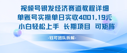 视频号银发经济赛道单账号实操单日实收1k+，小白轻松上手长期项目-北风网赚