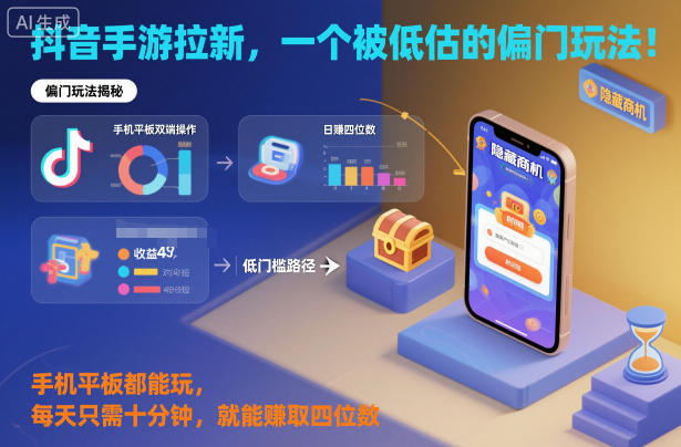 抖音手游拉新,一个被低估的偏门玩法!手机平板都能玩,每天只需十分钟,就能賺取四位数【揭秘】-北风网赚