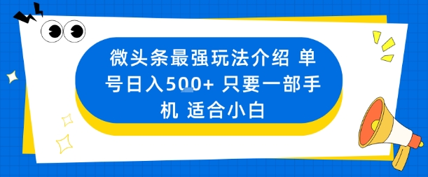 微头条最强玩法介绍一个号日入5张+只要一部手机适合小白-北风网赚
