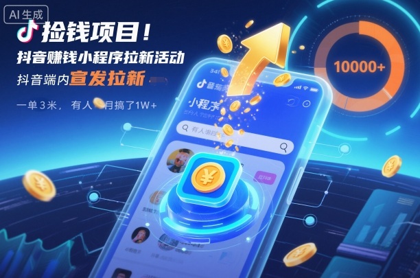 捡钱项目！抖音賺钱小程序拉新活动，抖音端内宣发拉新，一单3米，有人半个月搞了1W+-北风网赚