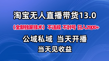 淘宝无人直播13.0,公域私域技术,不封号,不违规布局下半年旺季赛道,日入1K+(独家技术)【揭秘】-北风网赚