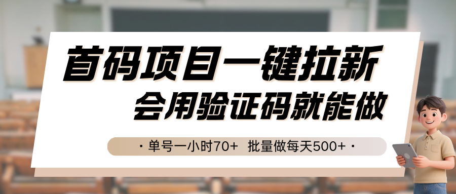 首码项目一键拉新，会用验证码就能做 单号一小时70+，批量做每天500+-北风网赚