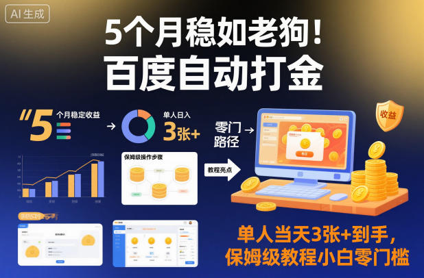 5个月稳如老狗！百度自动打金，单人当天3张+到手，保姆级教程小白零门槛【揭秘】-北风网赚