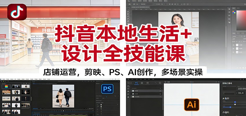 抖音本地生活+设计全技能课：店铺运营，剪映、PS、AI创作，多场景实操-北风网赚