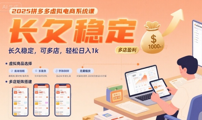 2025拼多多虚拟电商系统课,长久稳定,可多店,轻松日入1k-北风网赚