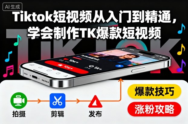 Tiktok短视频从入门到精通，学会制作TK爆款短视频-北风网赚
