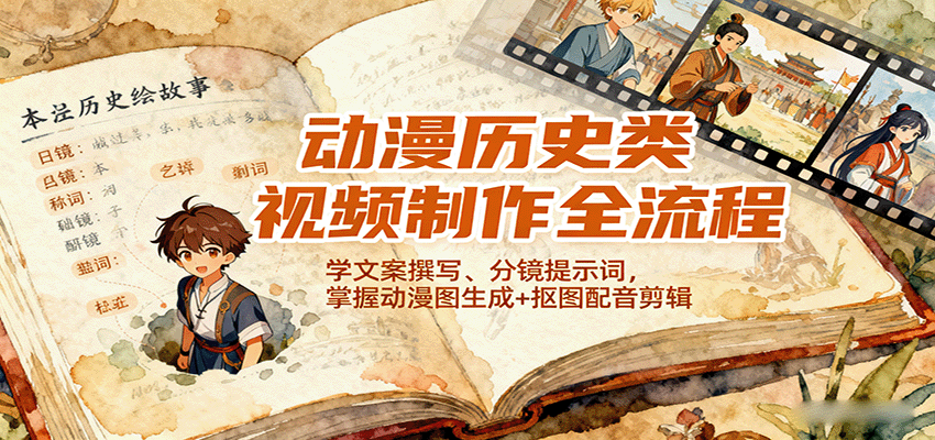 动漫历史类视频制作全流程,学文案撰写、分镜提示词,掌握动漫图生成+抠图配音剪辑-北风网赚