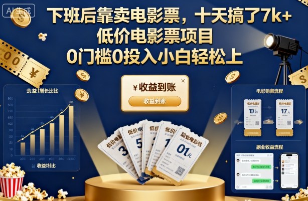 下班后靠卖电影票,十天搞了7k+,低价电影票项目,0门槛0投入小白轻松上手【揭秘】-北风网赚